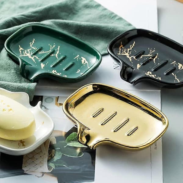 Soap Dish for Kitchen or Bathroom, Easy to Clean, Self-Draining Soap Holder, Keeps Soap Dry (Gold)