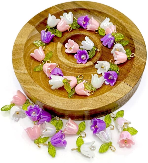 45 STK 3D Forårsblomst Akryl Charms, Perle Blomster Vedhæng, Elegante Charms Bulk, Mini