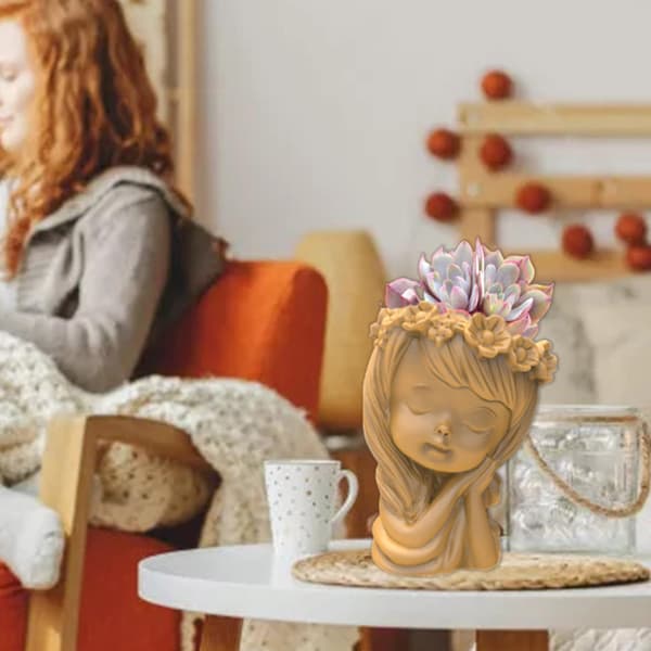 Sød Krans Pige Blomsterpotte Epoxyharpiksform Gips Lys Beton