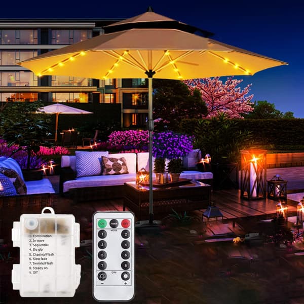 Waterproof 104 LED Battery Operated Umbrella Lights with Remote Control, 8 Lighting Modes (Warm White)
