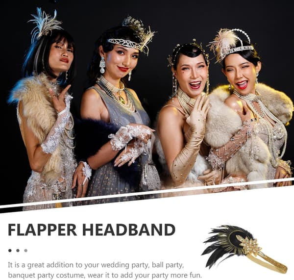 1920-talls pannebånd Flapper hodeplagg for kvinner, stilig hårtilbehør for ball og fester