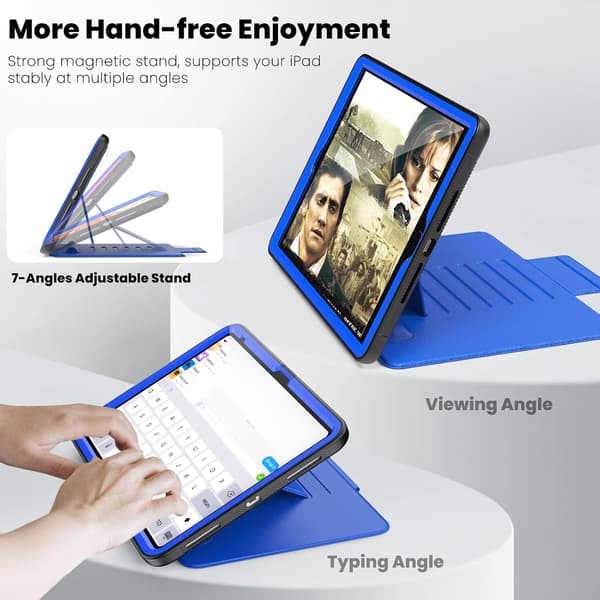 Lämplig för iPad 9:e/8:e/7:e generationen 10,2-tums skyddsfodral, anti-dropp skyddsfodral, med pennhållare och kortplats Blå Blue