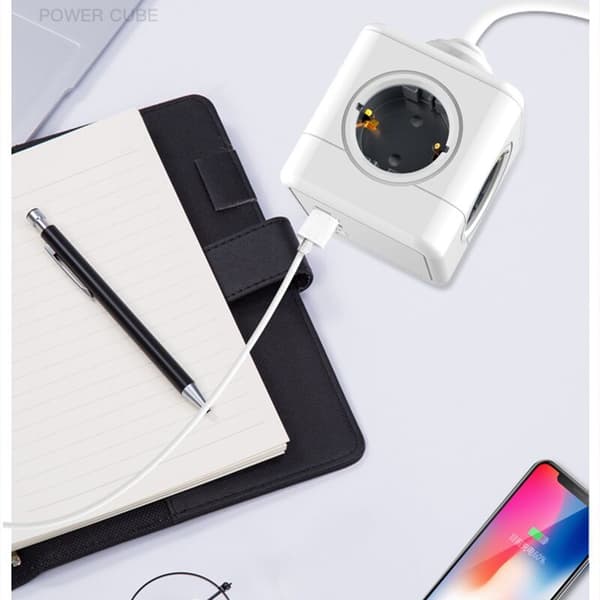 5-in-1 Cube Wall Socket with Overload and Surge Protection, 4000W/16A Cube Plug with Safety Door, Portable Power Plug