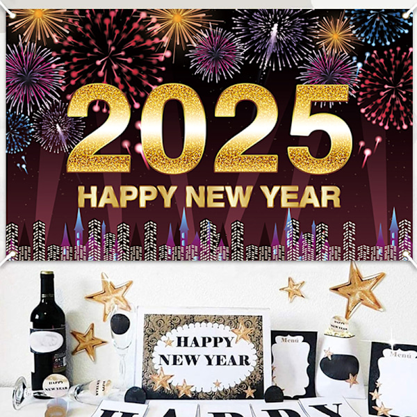Gott Nytt År 2025 Bakgrund för Foto Nyårsafton Fest Banner Middagsduk Dekoration