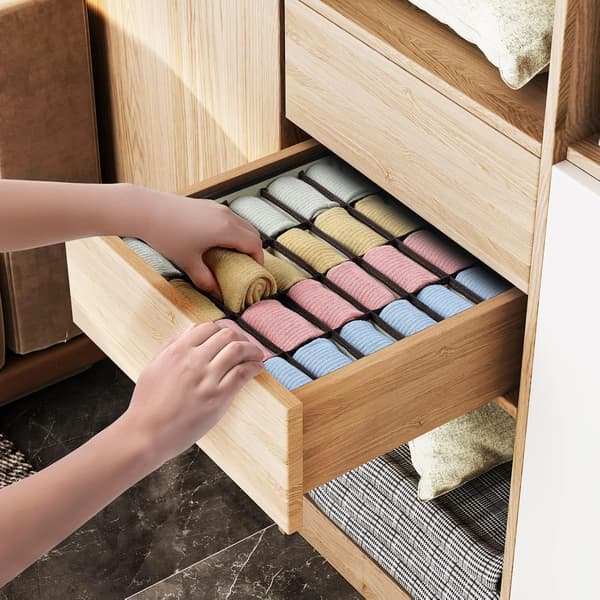 (Beige) 2-pak foldbare opbevaringskasser i non-woven stof til undertøj, bh'er, strømper, pladsbesparende rum, sokker
