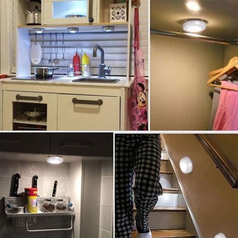 LED-spotlights för extra belysning, 6-pack batteridrivna självhäftande LED-spotlights, stick-on-lampor, för kök, trappor och li[DB]