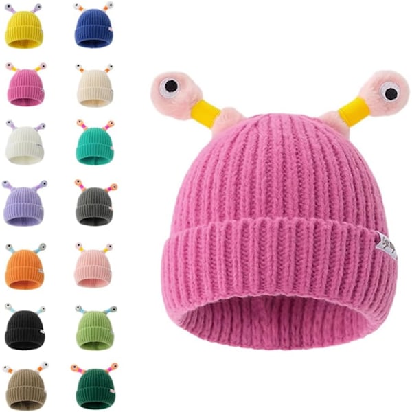 Sød lille monster LED-strikket hue, dame vinterhue, pigehue, børne vinterhue, sjov oplyst monster strikket hue