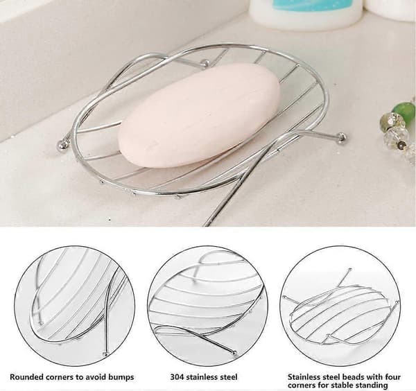 Stainless Steel Soap Dish, 2 Pcs Durable Oval Soap Holder for Shower/Bathroom/Kitchen