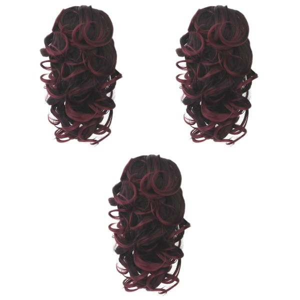 3 stk krøllet syntetisk hår parykk kjever Clamp Claw Curl Hestehaler Hårforlengelser Clip Hairpiece For Wo 3 pcs