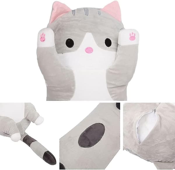 Kramdjur Katt Lång Bomull Söt Kattdocka Kramdjur Mjuk Bomull Fylld Sovkudde Grå grå grå gray 90cm gray 90cm