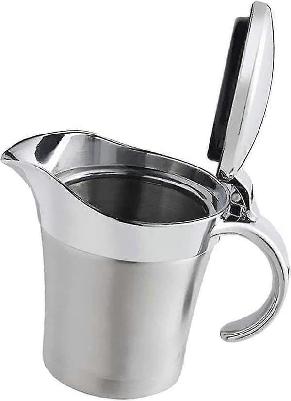 Dobbeltisoleret sovseskål i rustfrit stål med hængslet låg (450 ml)
