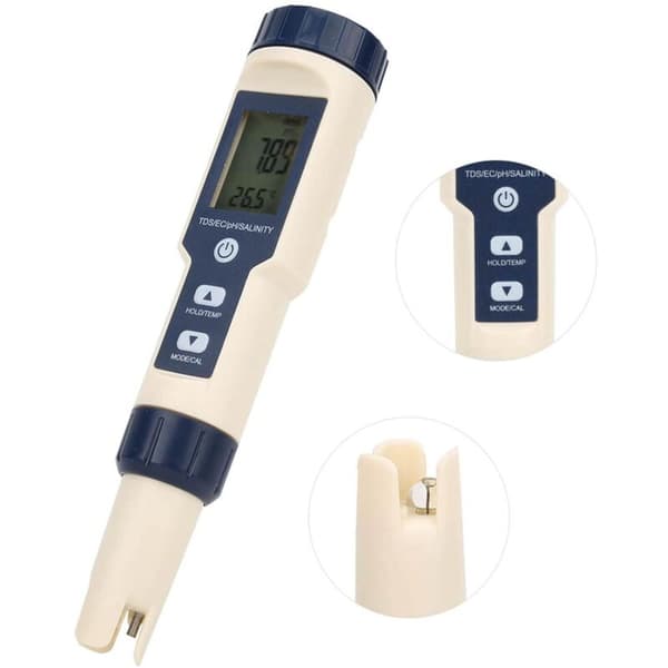 Water Quality Tester. Portable 5-in-1 Function Digital Water Quality Test PH/Salinity/Temp/TDS/EC Meter for Garden Home Laboratory