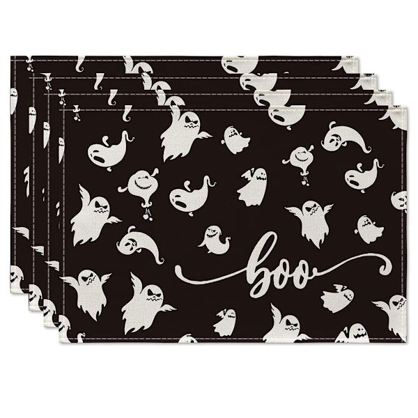 Svart Halloween Placemats Sett med 4, Høst Bordmatter for Utendørs Hjem Fest Kjøkken Spisestue Dekorasjon