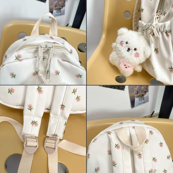 Kawaii Backpack, College Backpack Camping Bag, Flowers, for Primary School, Middle School and University blue blue blue