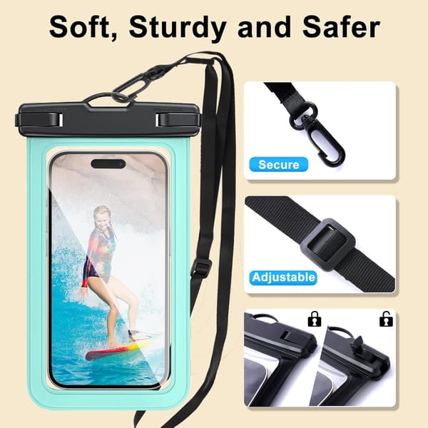 2-pack Waterproof Phone Case with Adjustable Lanyard for iPhone 17 16 15 14 13 Black/Green