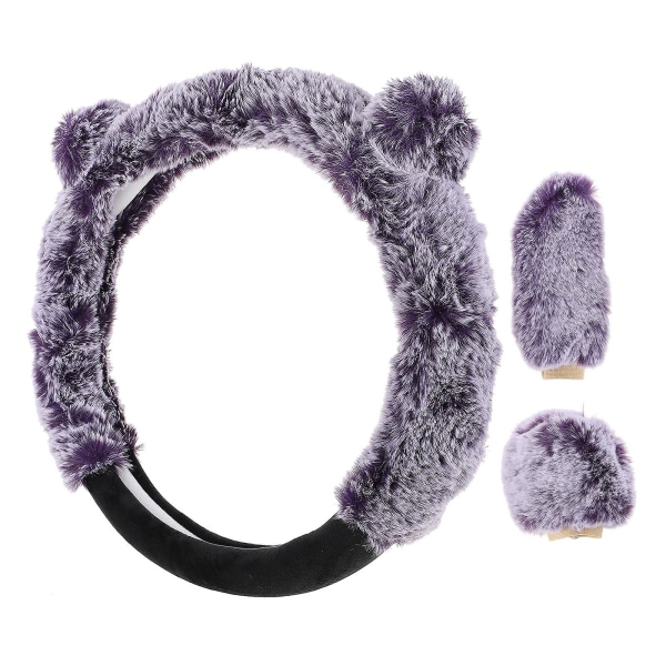 1 Set Plush Auto Car Steering Wheel Cover Gear Cover Handbrake Cover Violetti 38X38CM Purple 38X38CM