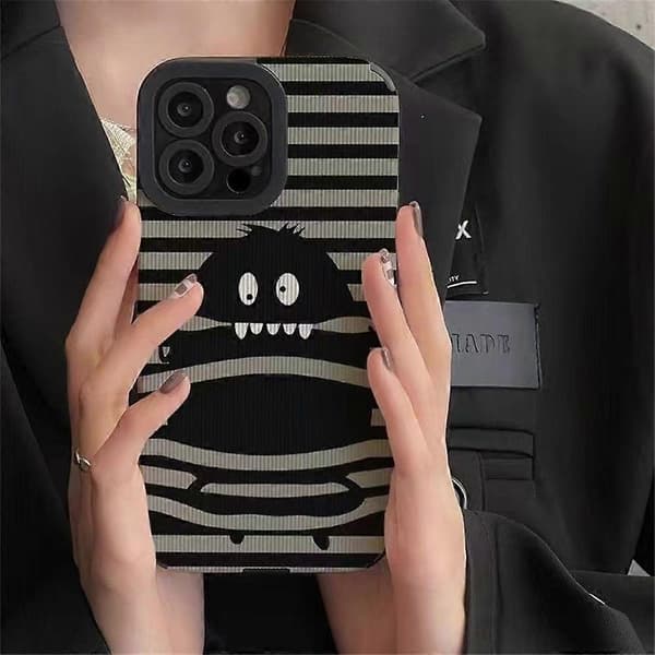 Deksel til iPhone 16 Pro, tegneseriemonsterdesign, PU-skinn + TPU-telefonbeskyttelse