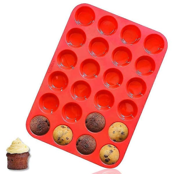 Mini silikone muffinsform, 24 kopper mini cupcakeform, BPA-fri og tåler opvaskemaskine, non-stick silikone bageform