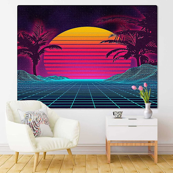 Tapestry Retro Futuristista Neon-maisema Digitaalinen Neon Koti Sisustus Seinävaate Olohuoneen Makuuhuoneen Yliopiston Huoneen 73*95CM
