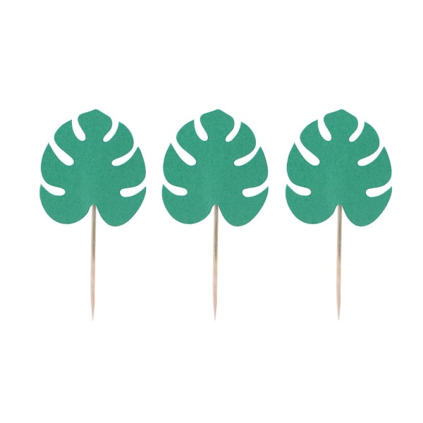 20 stk Monstera Blad Kage Toppers Tropiske Palmblade Cupcake Topper Hawaii Luau Party Dekoration (Dyb Grøn) Grøn Green