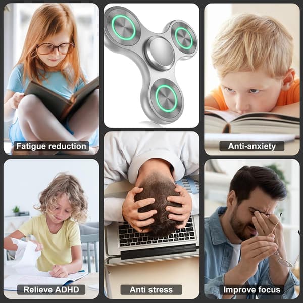 Metal Fidget Spinner - 4-8 Minutters Spin - Selvlysende og Fluorescerende - Stresslindring (Sølv)