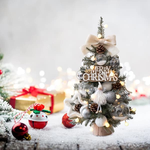 Artificial Christmas Tree with Snow and Lights - Small Desktop Tree for Home and Office Decoration - 45 cm Festive Craft Decor