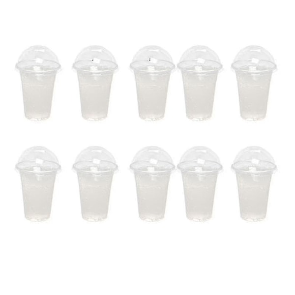 100 st 500 ml engångsmuggar i plast med genomskinligt lock med hål, kompatibla med te, fruktjuice, mjölk te med lock