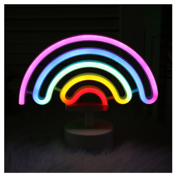 Neon innendørs nattlys, batteridrevet glødende neon dekorativt skilt LED-lys for romfestfestivaldekorasjoner (regnbue)