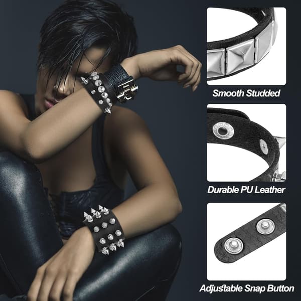 Rock Punk Nitad Läderlager Armband Set röd Vit White