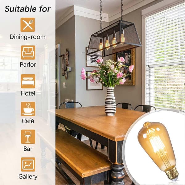 Vintage Light Bulb E27 Edison Screw Bulb, 6W Equivalent 60 Watt, Retro Amber Glass Bulb, ES LED Filament Bulb Squirrel Cage, ST64, 600LM, 2-pack