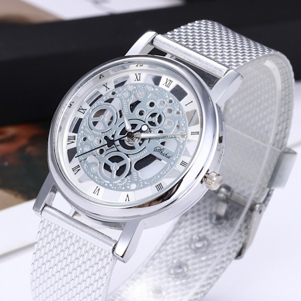 Hul Gear Gennemsigtig Ikke-Meknisk Dial Analog Kvarts Ur Rustfrit Stål Mesh Bånd Mænd Kvinder Klassisk Casual Armbåndsur