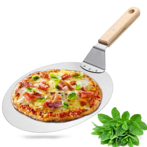 Ruostumattomasta teräksestä valmistettu pizzalapio puukahvalla, pizzan työntäjä pizzakivelle, leipätyöntäjä, kakkulapio, pizzan kuori
