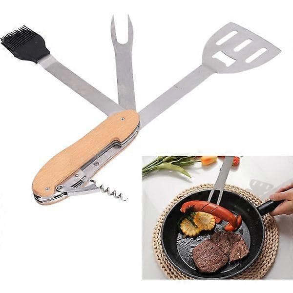 BBQ-værktøjssæt, 5-i-1 grillbørste i rustfrit stål til camping og rejser