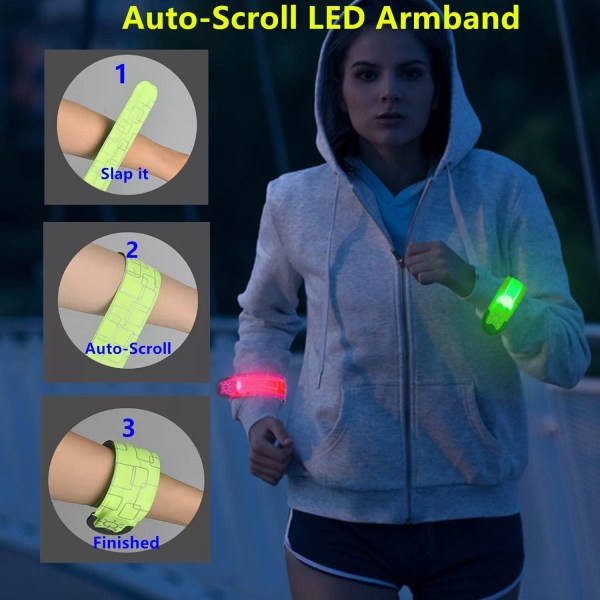 2 pakke oppladbare oppgraderte armbånd med LED-lys, 2 pakke USB-refleksbånd med lys opp, reflekterende reflekterende stripe, sikkerhetslys
