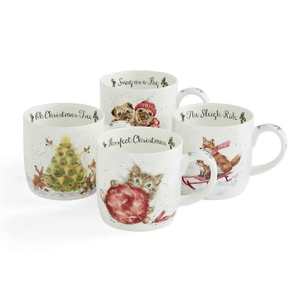 Wrendale Designs Royal Worcester Sæt med 4 julekrus med dyremotiver