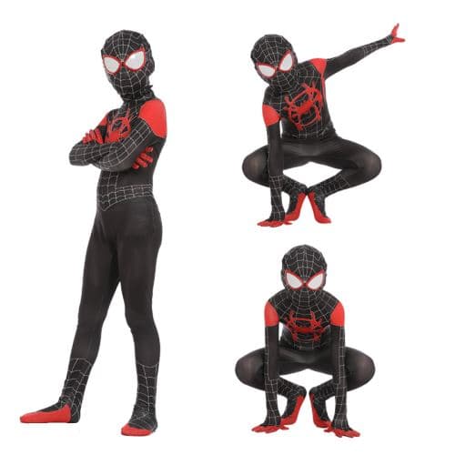 Spiderman åtsittande kläder med liten svart spindel XL (130