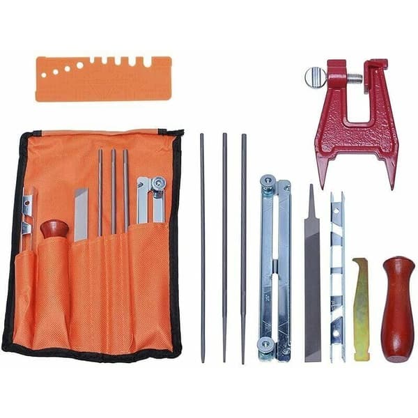 Universal Chainsaw Sharpening Kit, File Set for Sharpening Chains, Made with Files, Wooden Handle and a Gauge