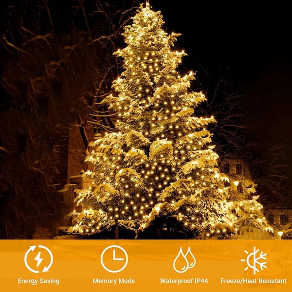 1000LED 30M String Lights Outdoor/Indoor, Christmas Lights Warm White Mains Powered, 8 Modes Waterproof String Lights - Silver Wire