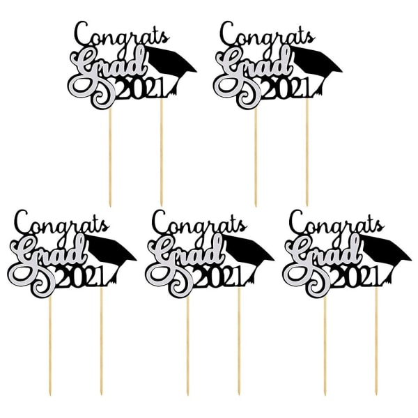 5pcs  Graduation Party Cake Insert Cards Chic Dessert Toppers Cake DecorsSilver14x9.5cm