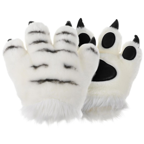 1 Par Tigerklo-Hanske Pluss Hanske Vinter Varme Votter Tiger Cosplay Party Favor Rekvisitter Hvit 25x25x White 25x25x8cm