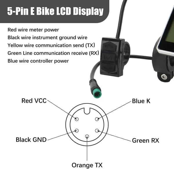 Elcykel LCD-display, 5-bens E-scooter M5 panelmålerskærm med vandtæt stik, E-cykel displaymåler kontrolpanelskærm egnet til
