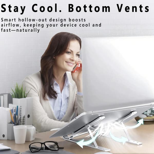 AiTodos® Laptopstativ, skridsikkert, 6 højdejusteringer, aluminiumslegering, foldbart og bærbart, ventilation og varmeafledning, understøttelse af bærbar computer