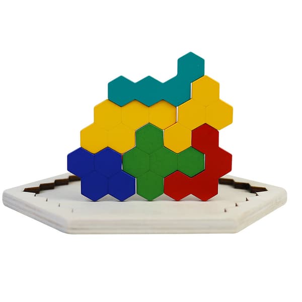 Blok Tangram Form Træ Hex Puslespil Hjernevrider Geometrisk Lo