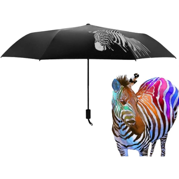 Automatisk paraply Foldbar paraply Vindtæt paraply/Tri-Fold/Vandsfarve Farveskiftende/Sort Gummi Zebra Paraply (Zebra)