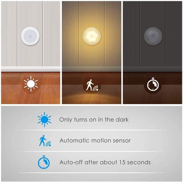 3-pack Wireless Motion Sensor Night Light, Battery Operated LED Night Light for Nursery, Kids Room, Warm White Light