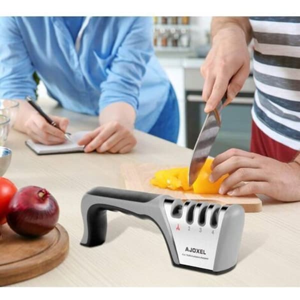 Professional Knife Sharpener, 4-in-1 Kitchen Knife and Scissor Sharpener with Non-Slip Rubber