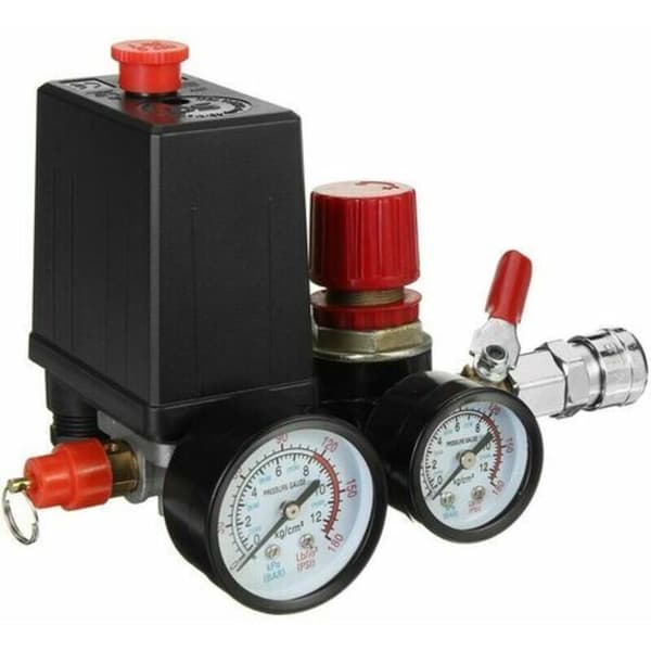 1 stk luftkompressor trykkbryter kontrollventil manifold regulator måler 90-120PSI