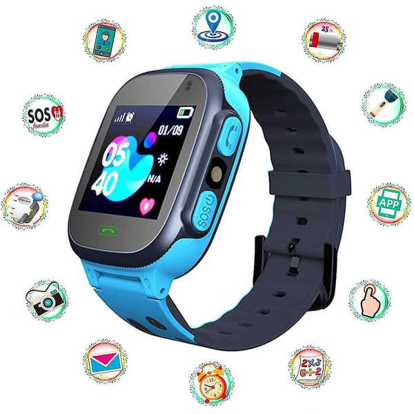 Smartklocka för Barn med Kamera, Samtal, Spel, Platslarm, Smartwatch för Pojkar Flickor FIG Blå Blue