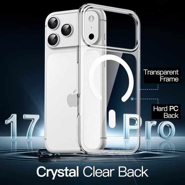 Magnetic Case for iPhone 17 Pro 6.3-inch Compatible with MagSafe, Shockproof Phone Case with Bumper, Scratch-Resistant Transparent Back (Transparent)