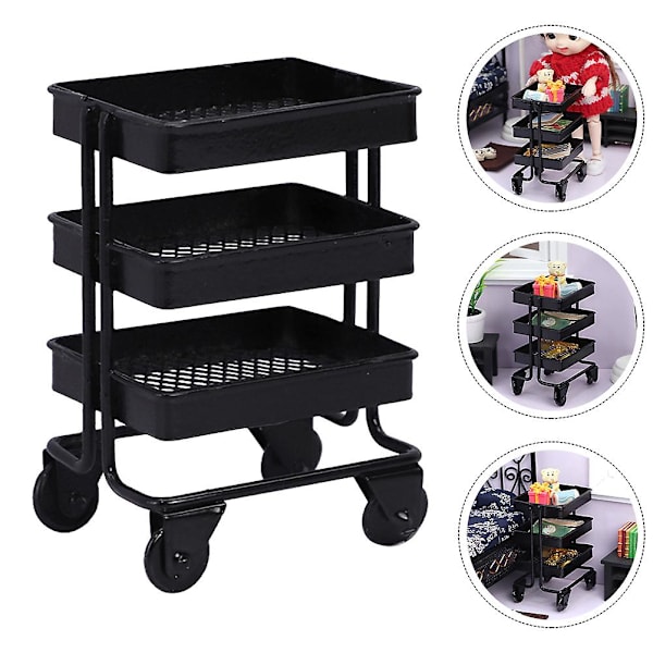 Simulert Mini Handlevogn Oppbevaringsvogn Pynt For Minihus Bevegelig Vogn Oppbevaringsstativ Modell Svart 7.5 Black 7.5X5.2X4CM